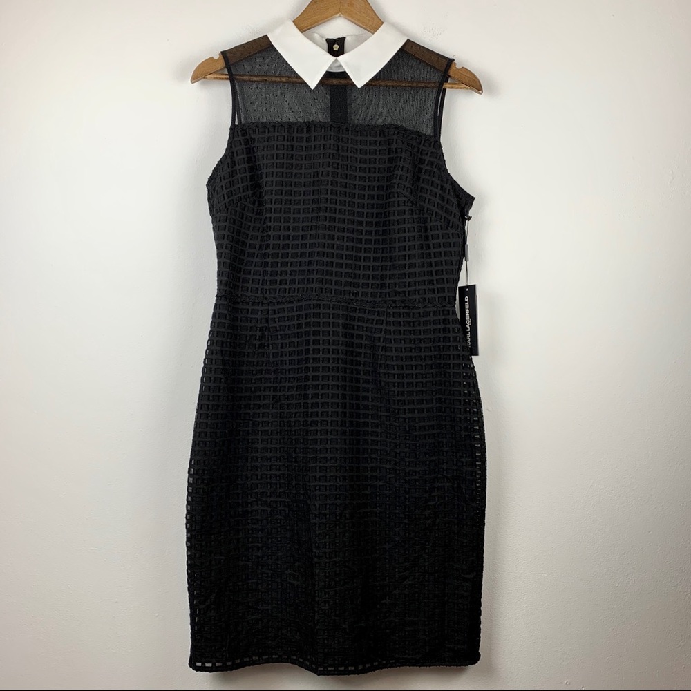 Karl Lagerfeld Black Midi Dress with White Collar